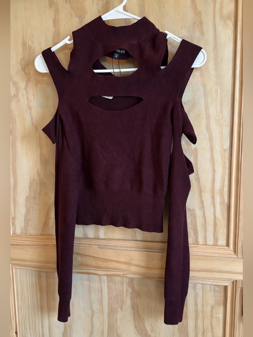 Express Women's Burgundy Cutout Long-Sleeve Top